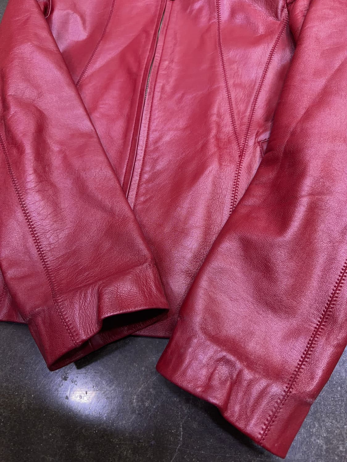 심플 싱글라이더 절개라인 양가죽 레더자켓 버건디 레드 66 상품이미지6