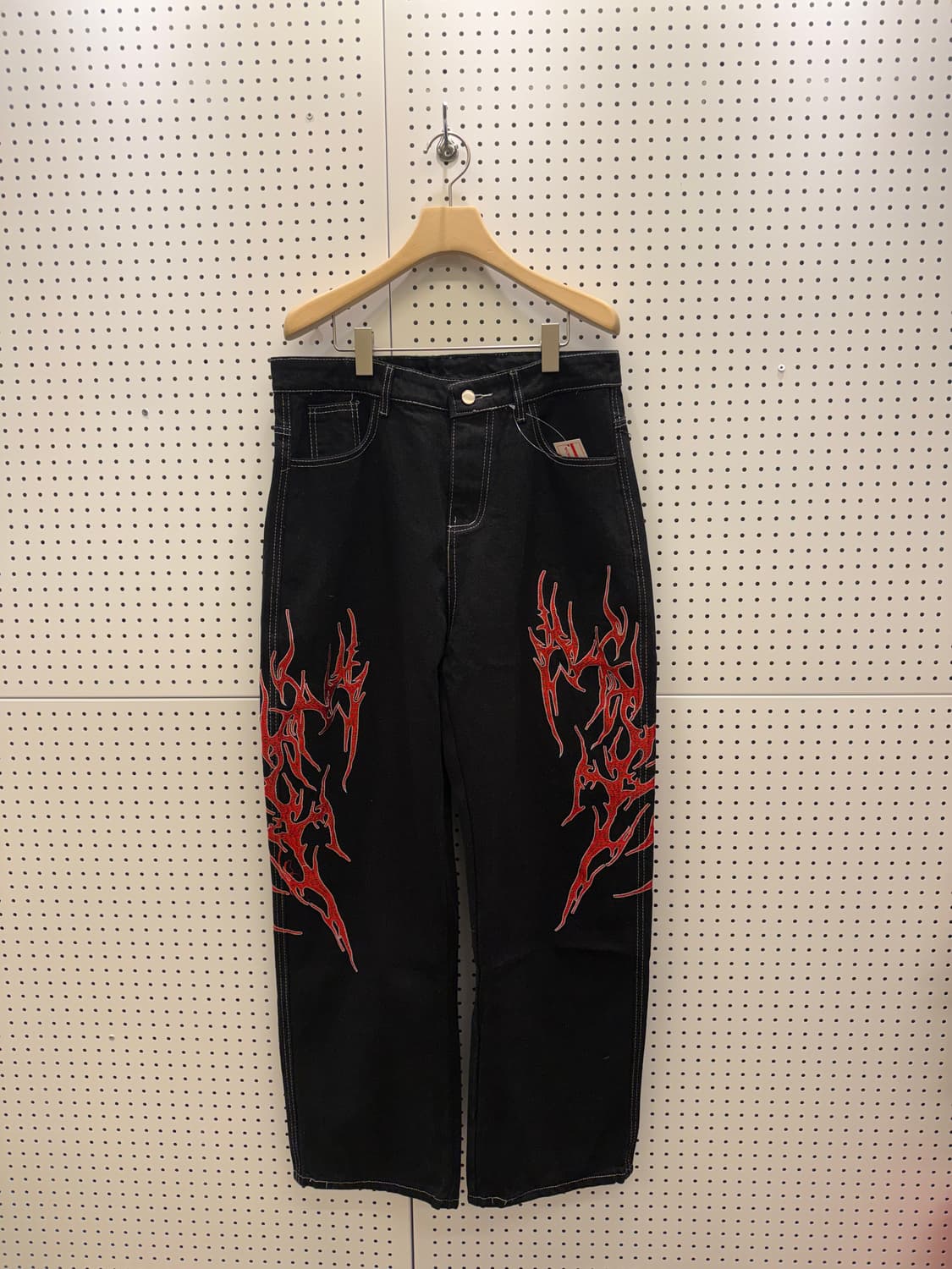 빈티지 플레임 자수 블랙 데님 팬츠 U449 상품이미지3