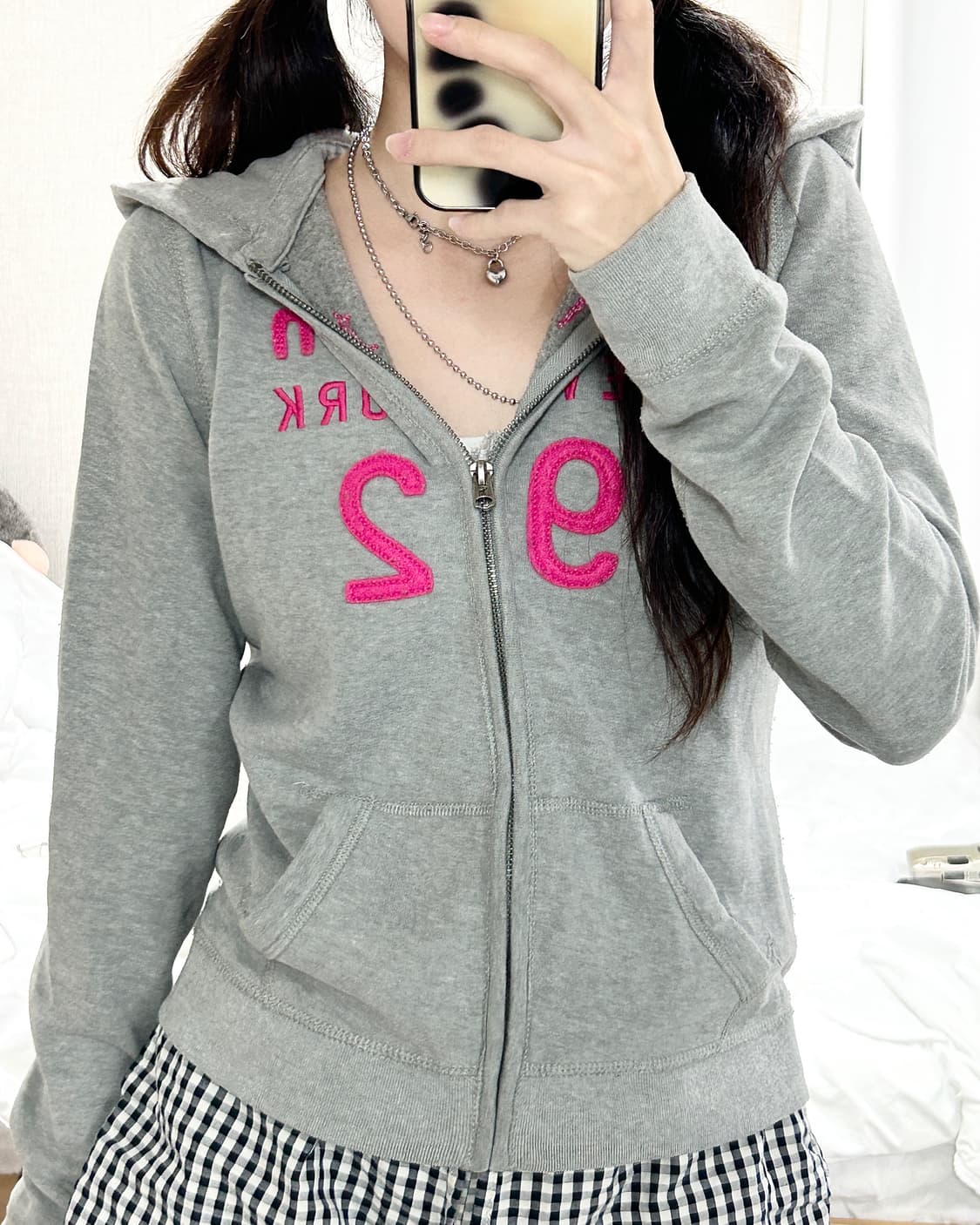 아베크롬비 핑크로고 그레이 후드집업 상품이미지4