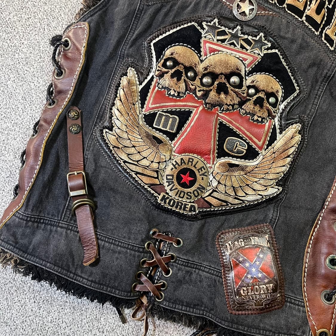 VINTAGE 커스텀 할리 데님 레더 베스트 자켓 상품이미지5