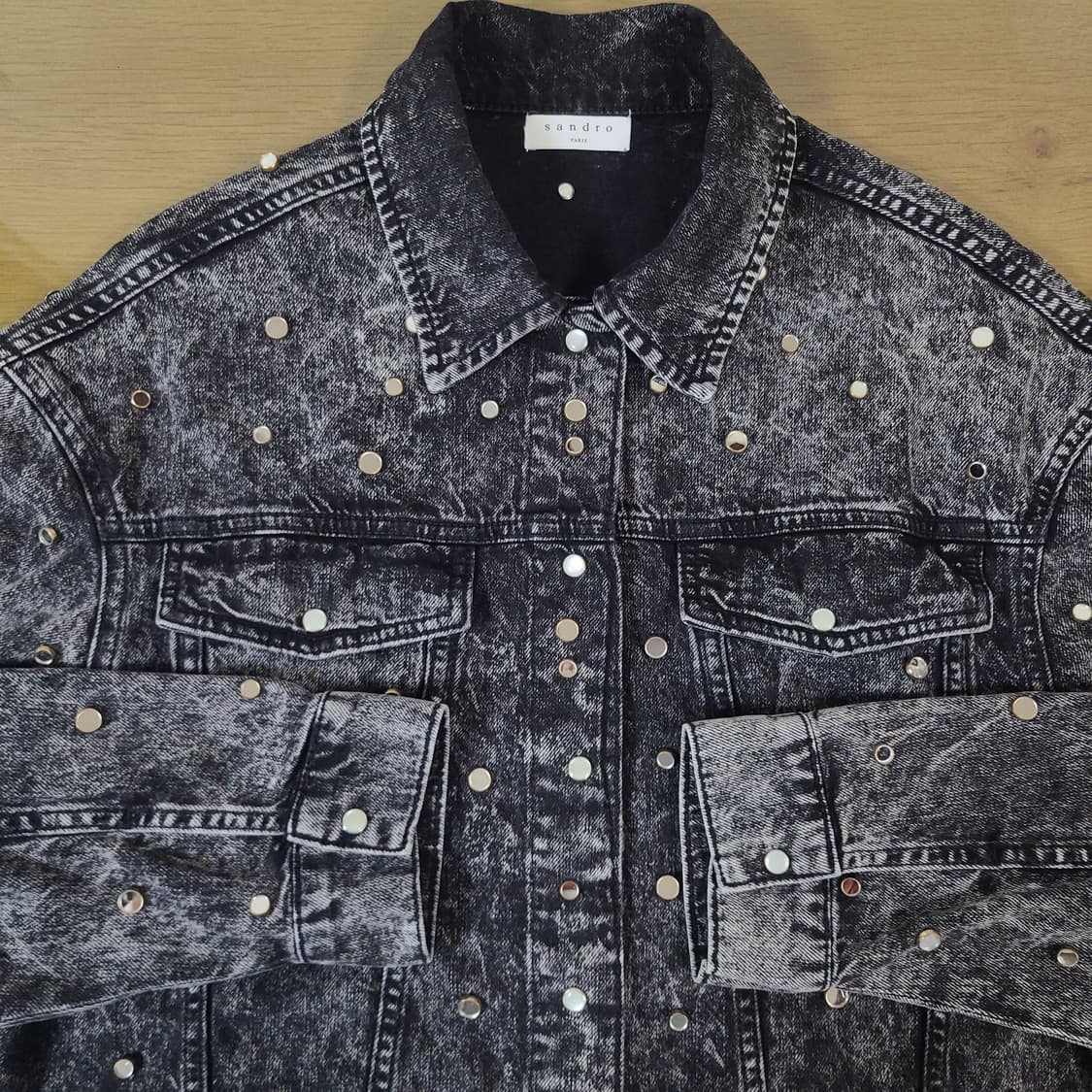 (L100) 산드로 빈티지 워싱 흑청 블랙 웨스턴 데님 셔츠 자켓 상품이미지2