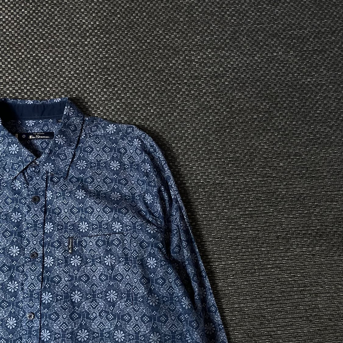 벤셔먼 블루 페이즐리 패턴 원포켓 긴팔 셔츠 XXL 상품이미지3