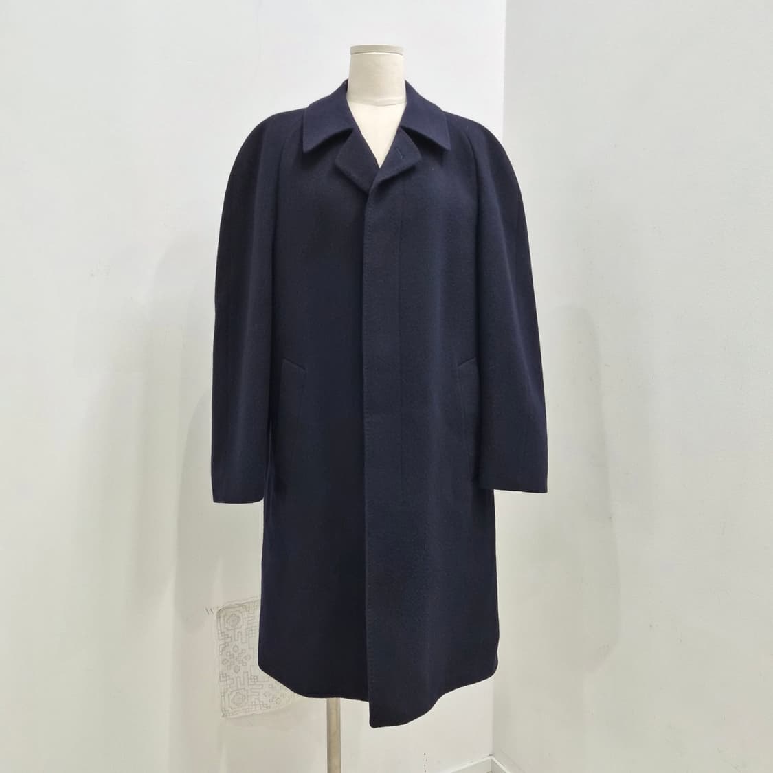 버진울80 캐시미어20 남녀공용 네이비 롱코트  상품이미지1