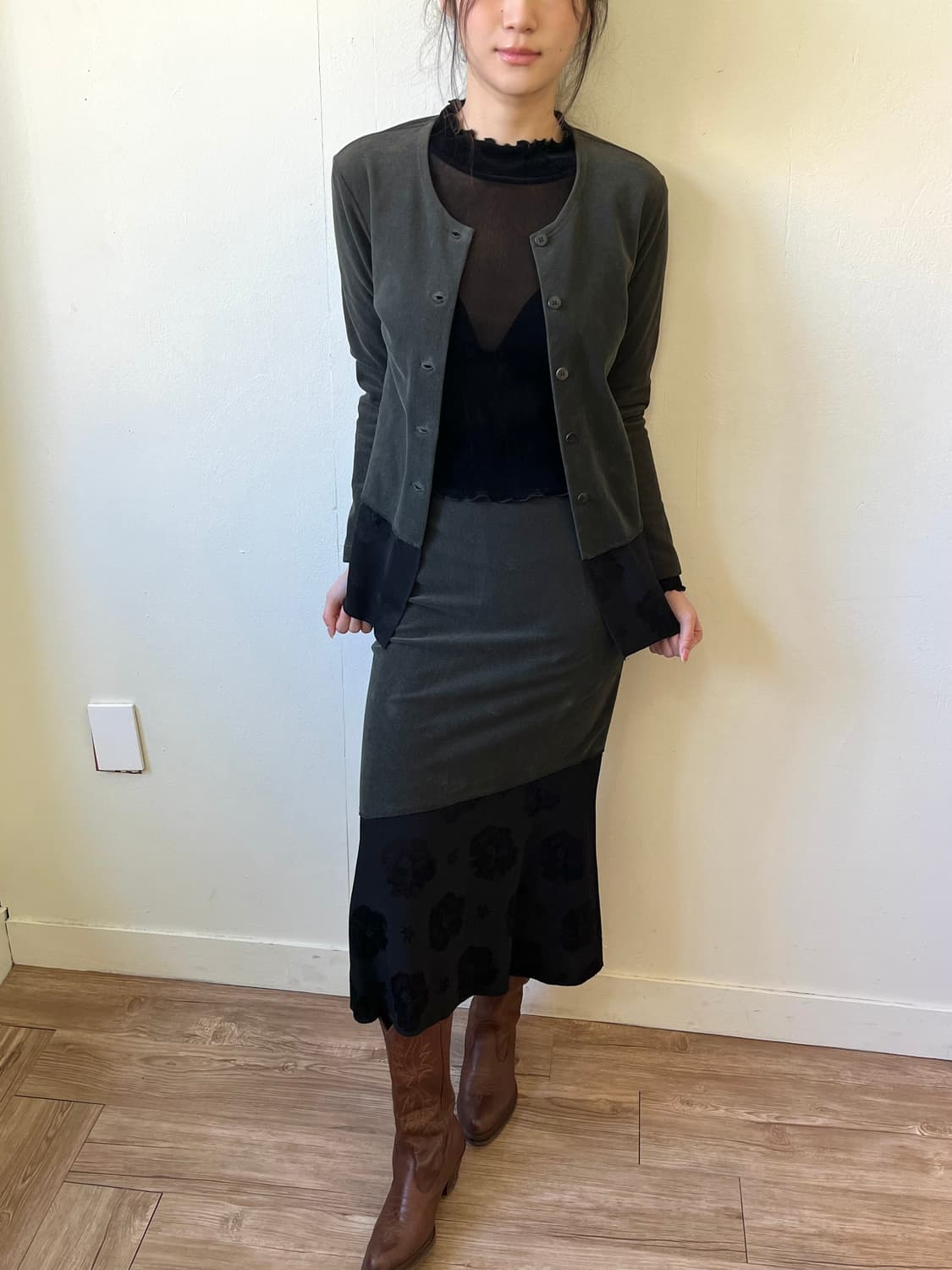 PARANOIA 올리브 레이어드 가디건 set up 상품이미지4