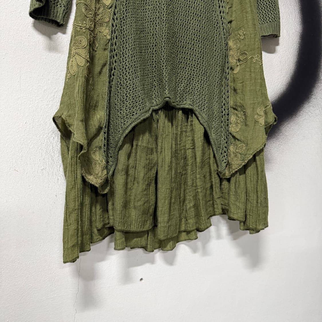 VTG 빈티지 올리브 카키 그런지 크로쉐 언발 반팔 탑 상품이미지4