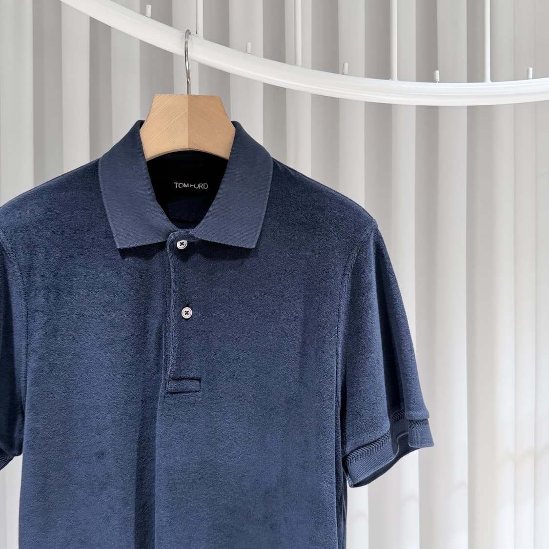 (A+/52) / 톰포드 테리 타월링 코튼 폴로 카라 반팔 티셔츠 네이비 상품이미지4