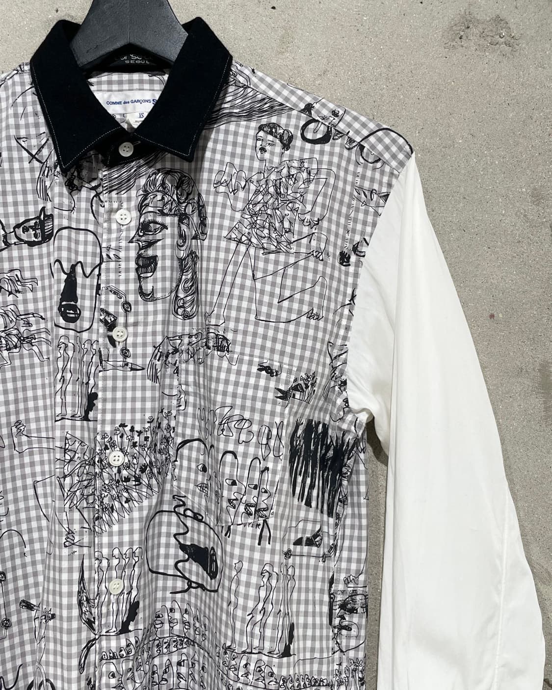 꼼데가르송 셔츠 16S/S 화이트 체크 아트 두들 셔츠 상품이미지3