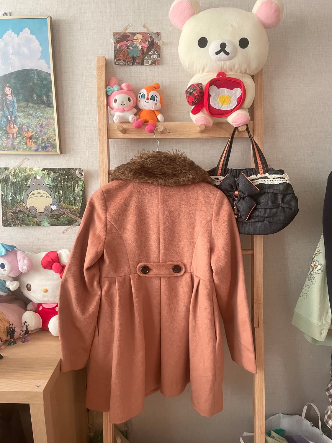 모리걸 빈티지 히메갸루 핑크 퍼 카라 코트 💗🤎 상품이미지3