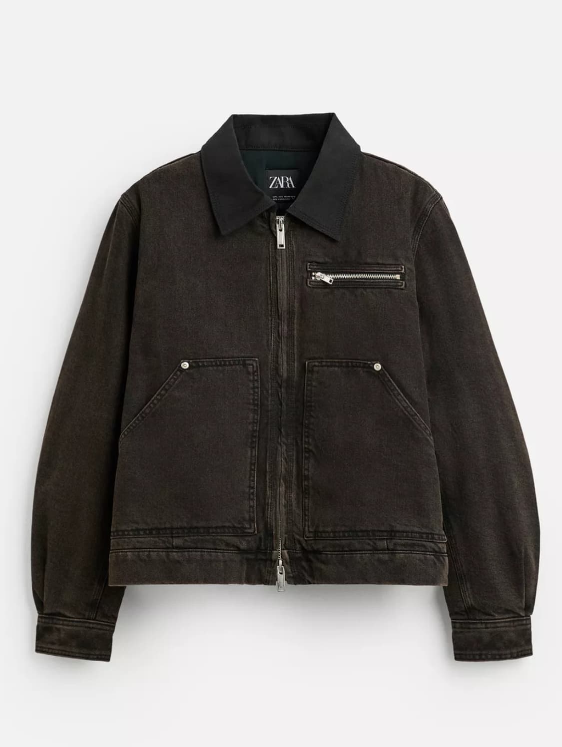 자라 콘트라스트 네크라인 데님 워크 자켓 xl 상품이미지1