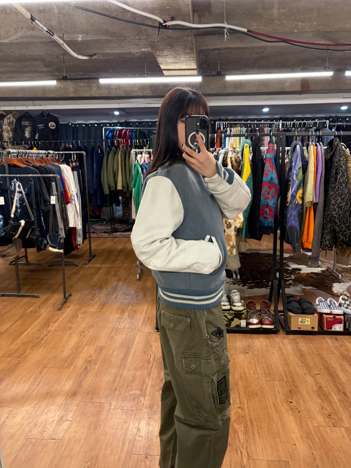 골든베어 가죽 바시티자켓 상품이미지2