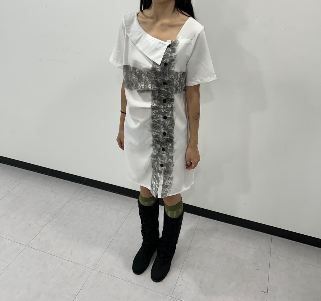 Lace button shirring ops 상품이미지3