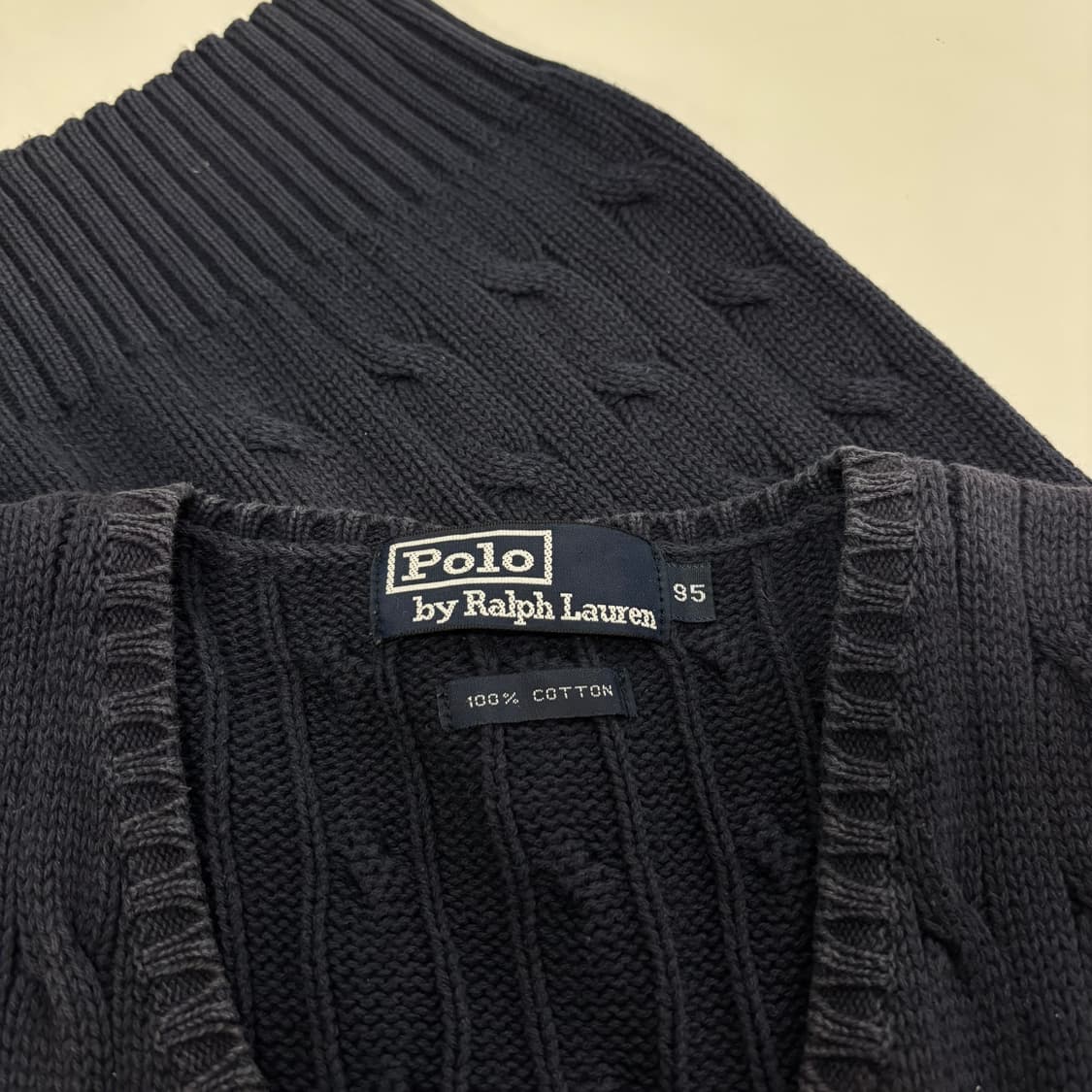 95 폴로 랄프로렌 네이비 꽈배기 브이넥 니트조끼 상품이미지3