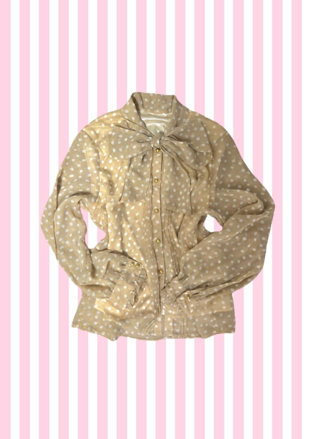 라떼갸루 모리걸 밤비 도트 땡땡이 왕리본 블라우스 상품이미지1