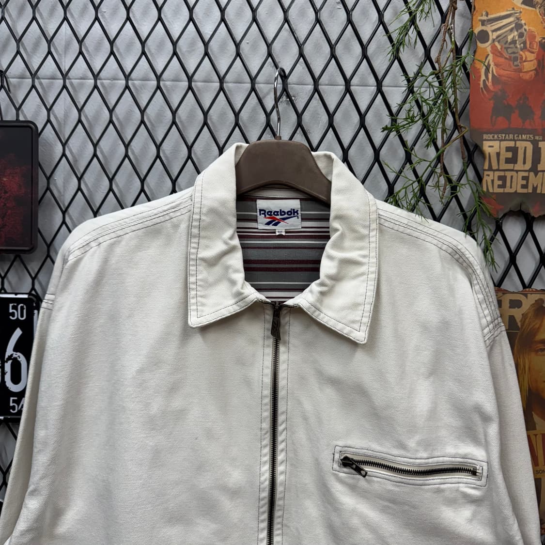 90s 리복 코튼 코치자켓 집업 원포켓 포인트 아이보리 상품이미지3