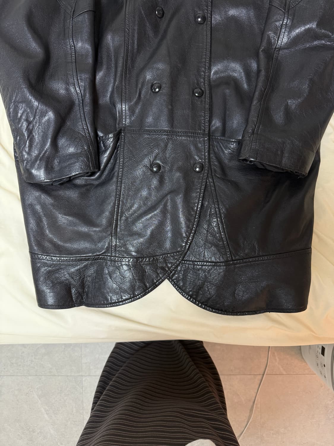 하이넥 더블 레더 자켓 상품이미지5