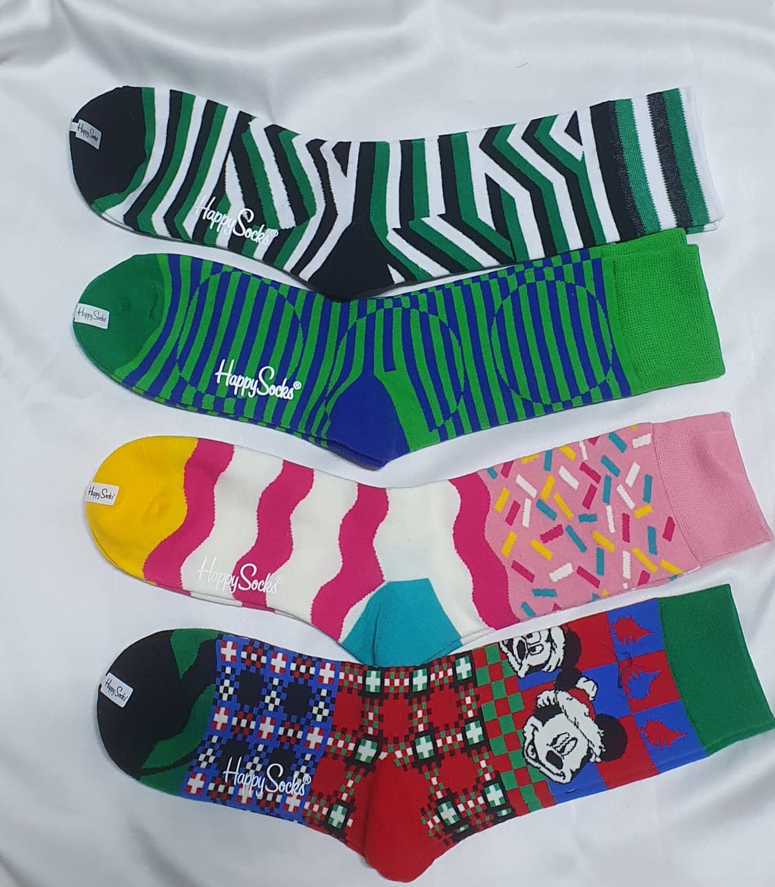 그린 핑크 옐로우 레드 스트라이프 물결 도트 아이스크림 해피삭스 양말  상품이미지1