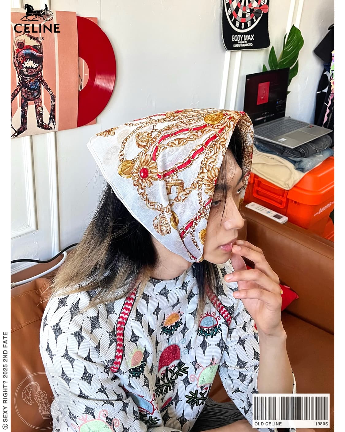 1980-90s Old CELINE Paris Bandana Scarf 상품이미지1