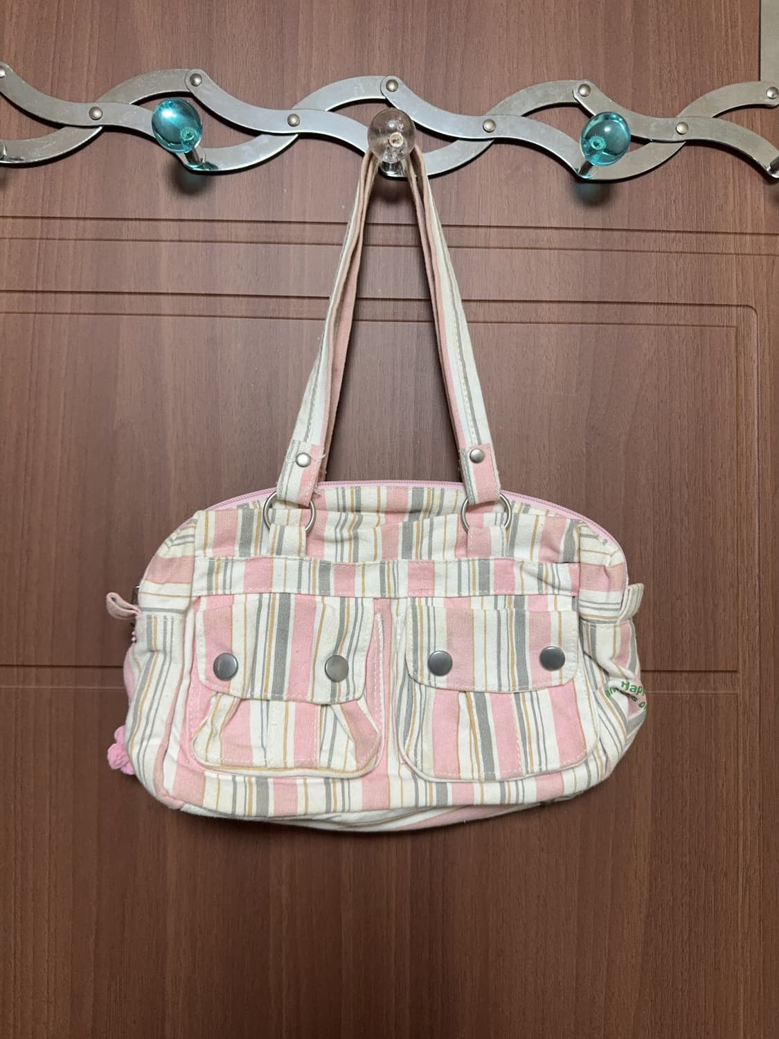 일본 빈티지 모리걸 헤이세이 핑크 스트라이프 핸드백 토트백 모리 가방 상품이미지1