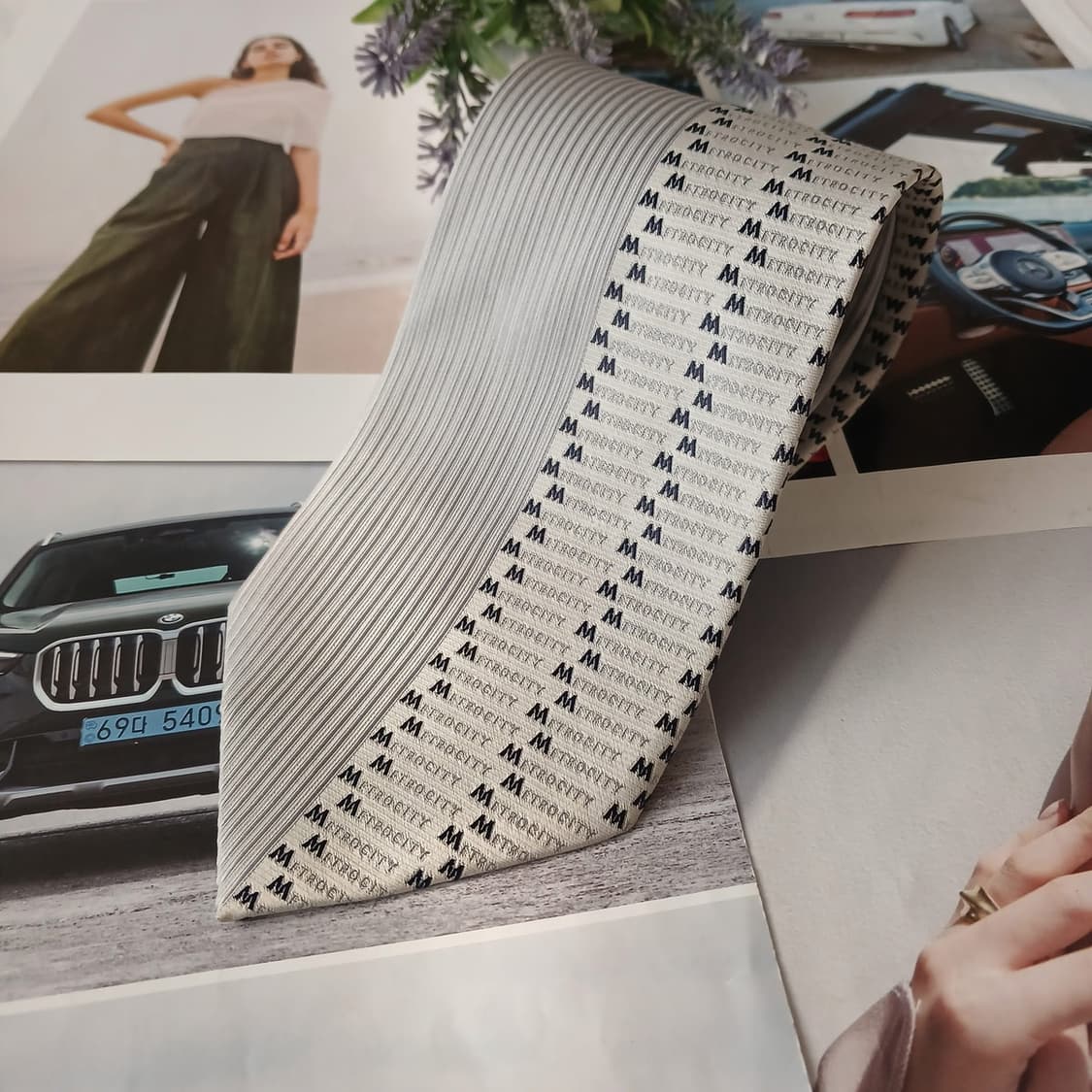 메트로시티 실크 그레이 스트라이프 넥타이 9.8cm A+등급 A18904 상품이미지2