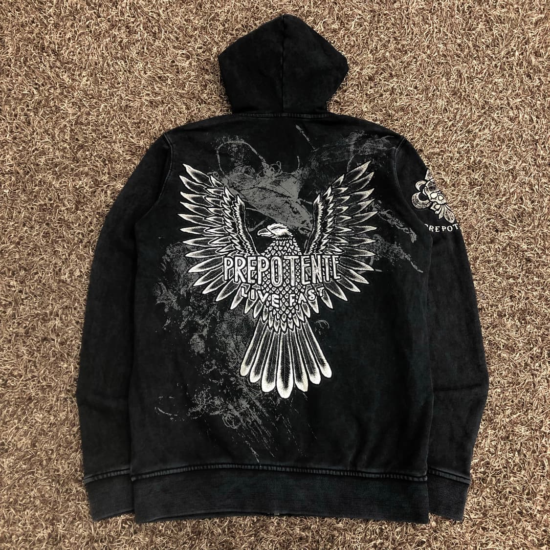 Prepotente 워싱 실버윙 스컬 그래픽 펑크 후드집업 상품이미지1