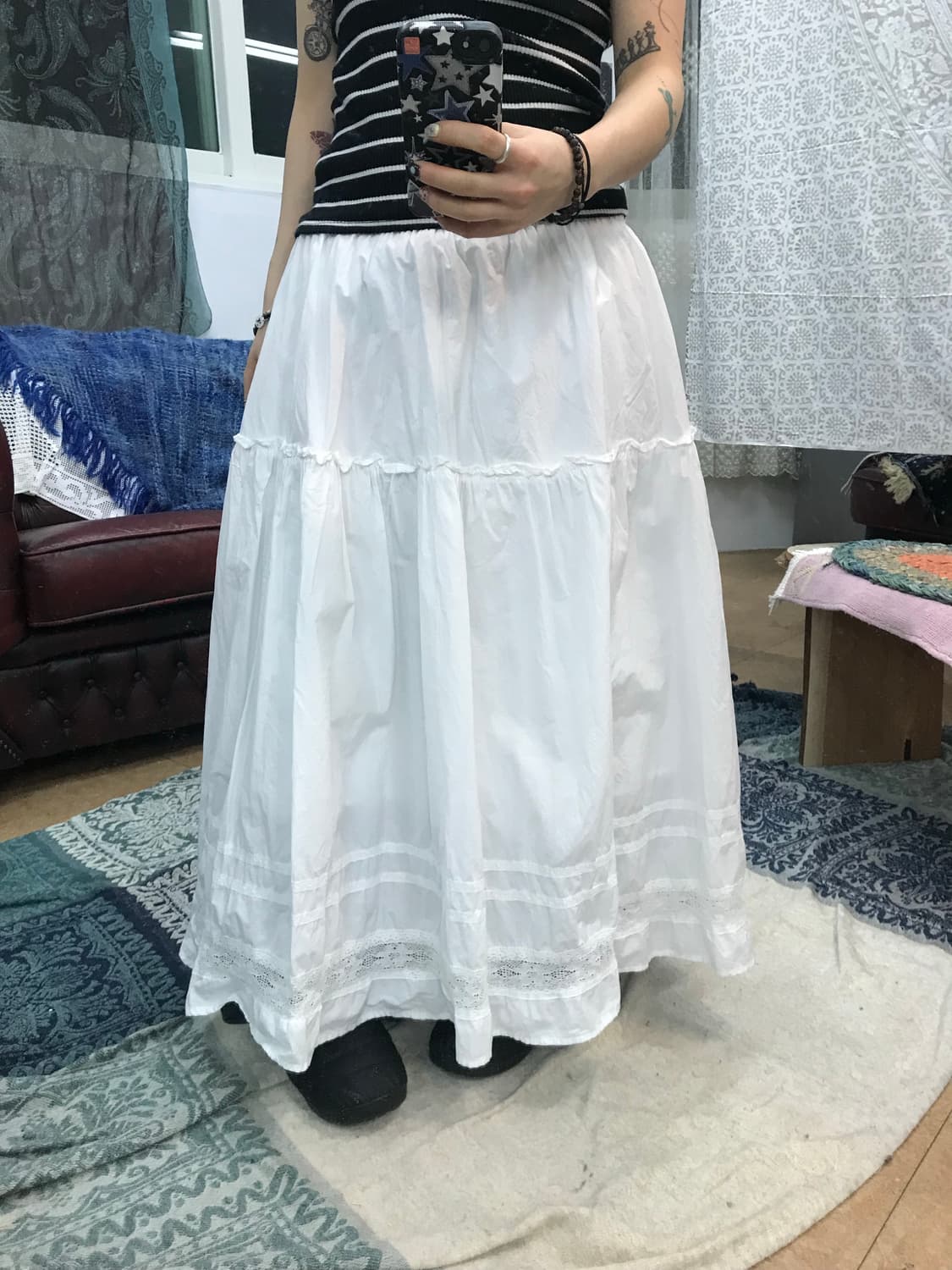 여성 레이스 화이트 밴딩 롱스커트  상품이미지1