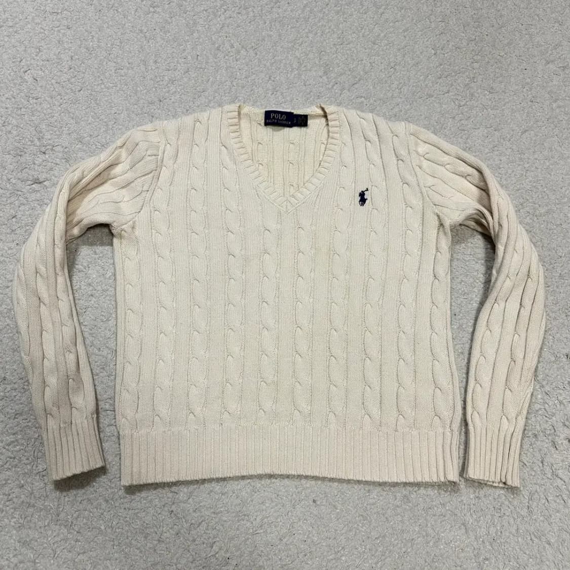 폴로 랄프로렌 아이보리 브이넥 케이블 니트 여성 s 상품이미지1