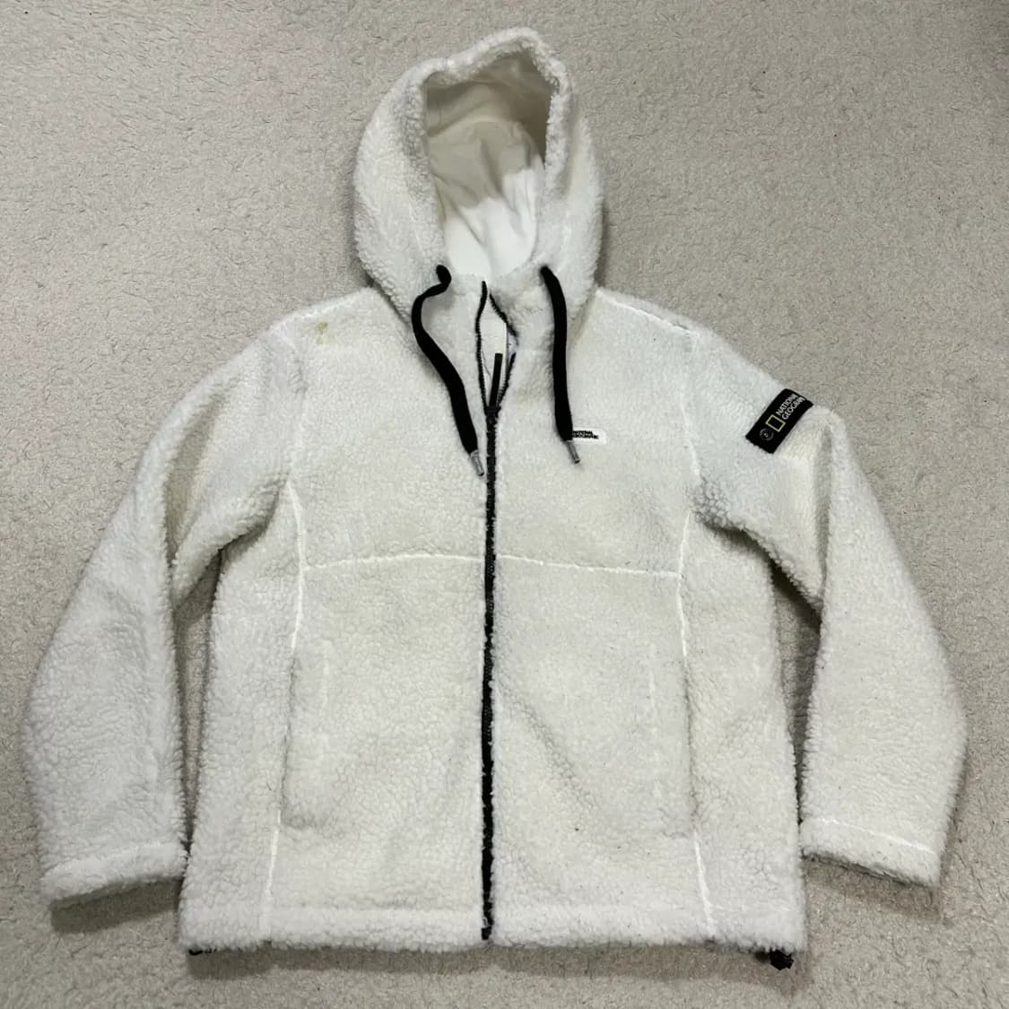 내셔널지오그래픽 흰색 뽀글이 후리스 후드집업 s 상품이미지1