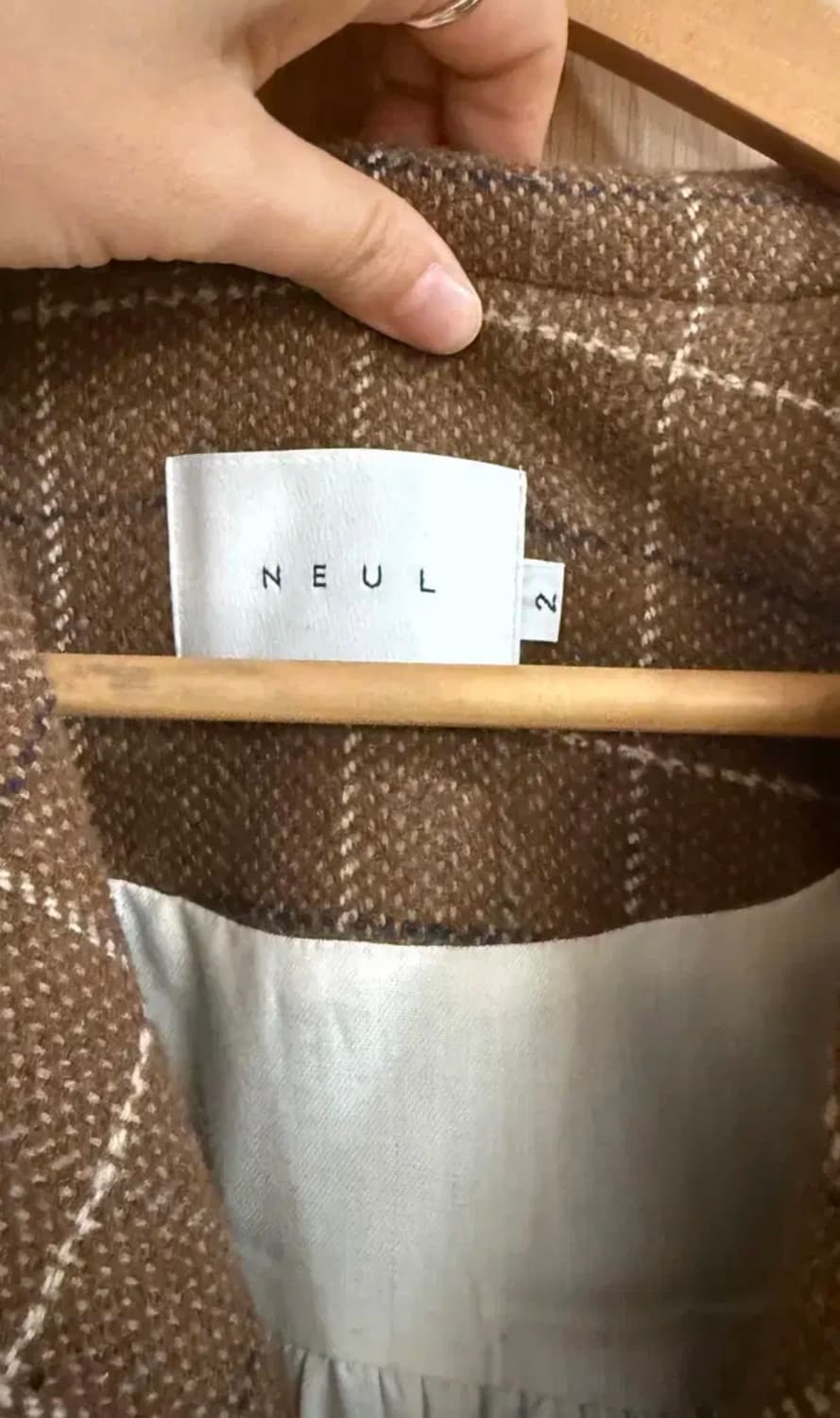 Neul 브라운 체크 리본 매듭 코트 상품이미지5