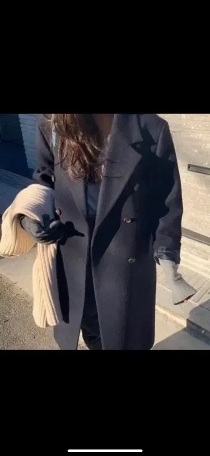 코드유 네이비 더블 롱코트 상품이미지1