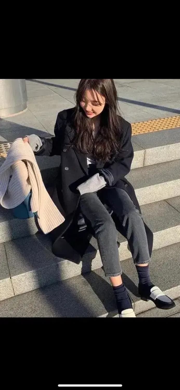 코드유 네이비 더블 롱코트 상품이미지2