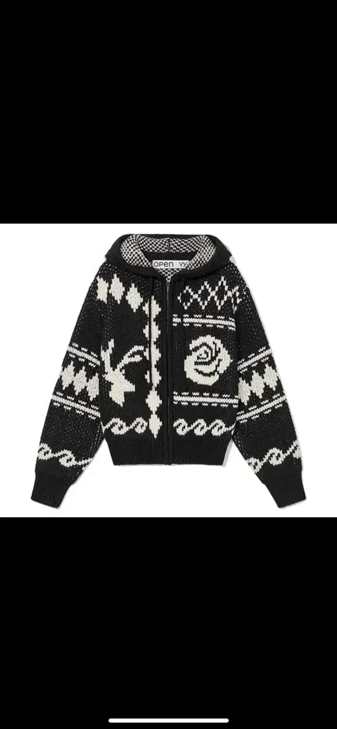 오픈와이와이 자카드 니트 집업 상품이미지1