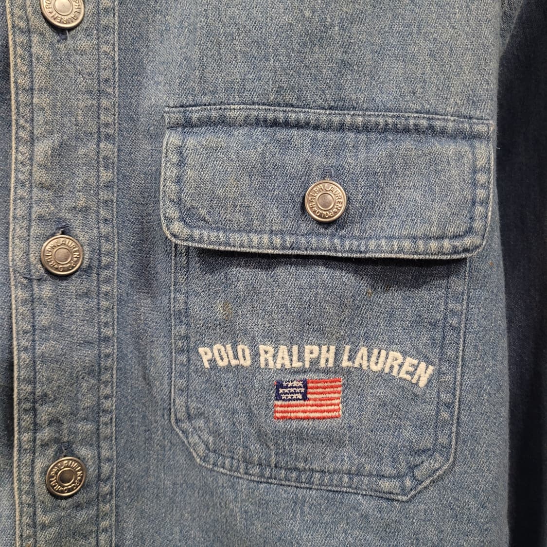 Ralph Lauren 랄프로렌 빈티지 투포켓 성조기 자수로고 데님셔츠 상품이미지3