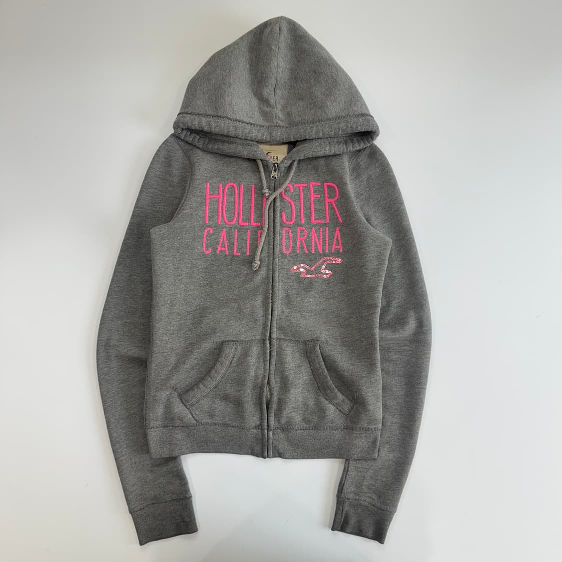 Hollister 홀리스터 핑크 로고 그레이 후드집업 상품이미지3