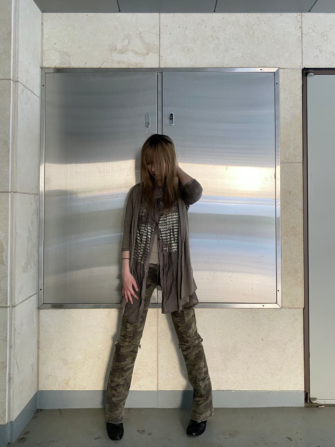 00’s Glitter Skull Punk Print Long 펑크 상품이미지6