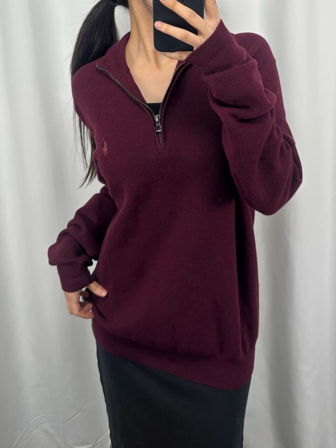 폴로 버건디 피마코튼 하프집업 니트 상품이미지2