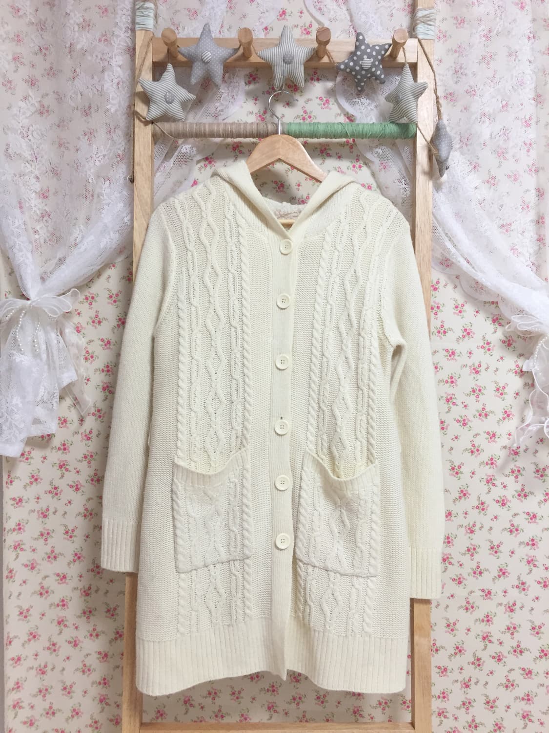 빈티지 모리걸 바닐라 니트 후드집업 상품이미지1