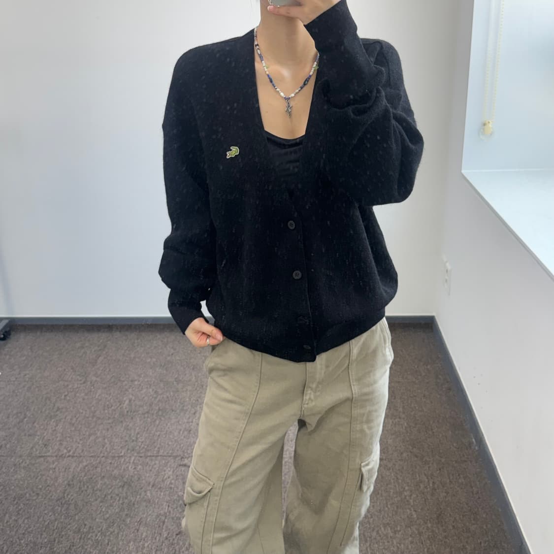 Lacoste 라코스테 스몰로고 블랙 니트 가디건 상품이미지1