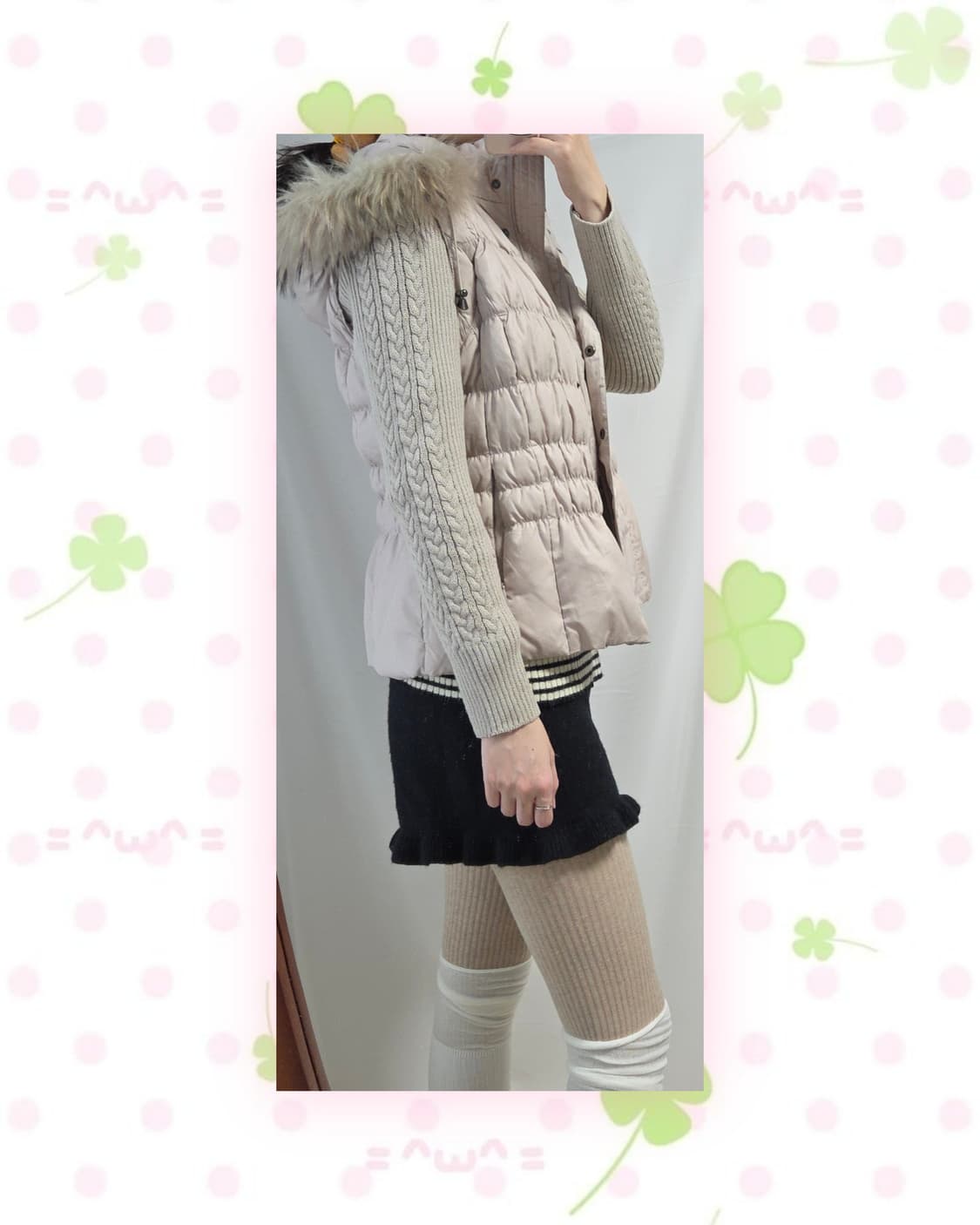 베이지 셔링 다운 패딩 상품이미지3