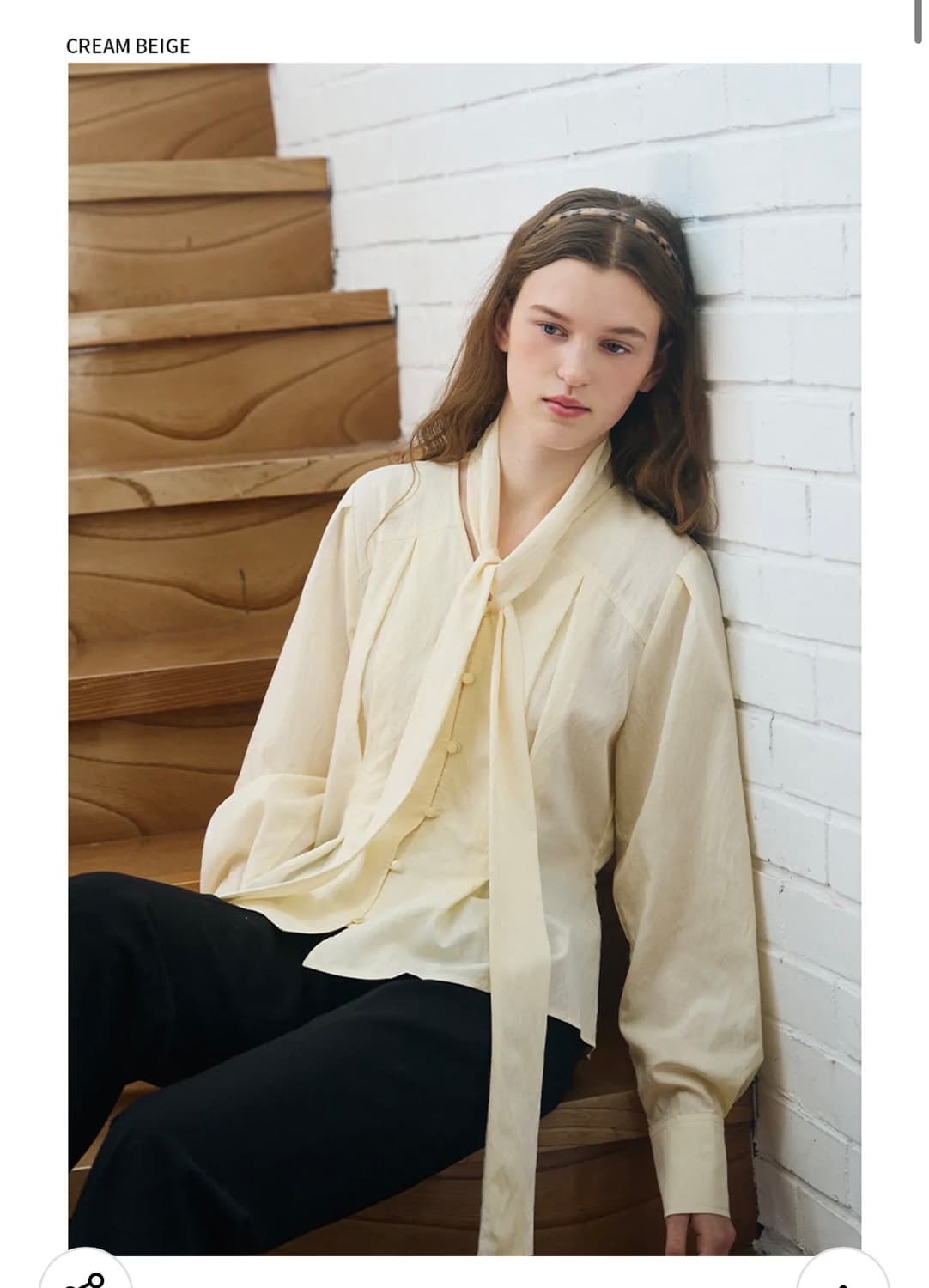 (S) 드로우핏 우먼 턱 브이넥 타이 블라우스 [CREAM BEIGE]  상품이미지2