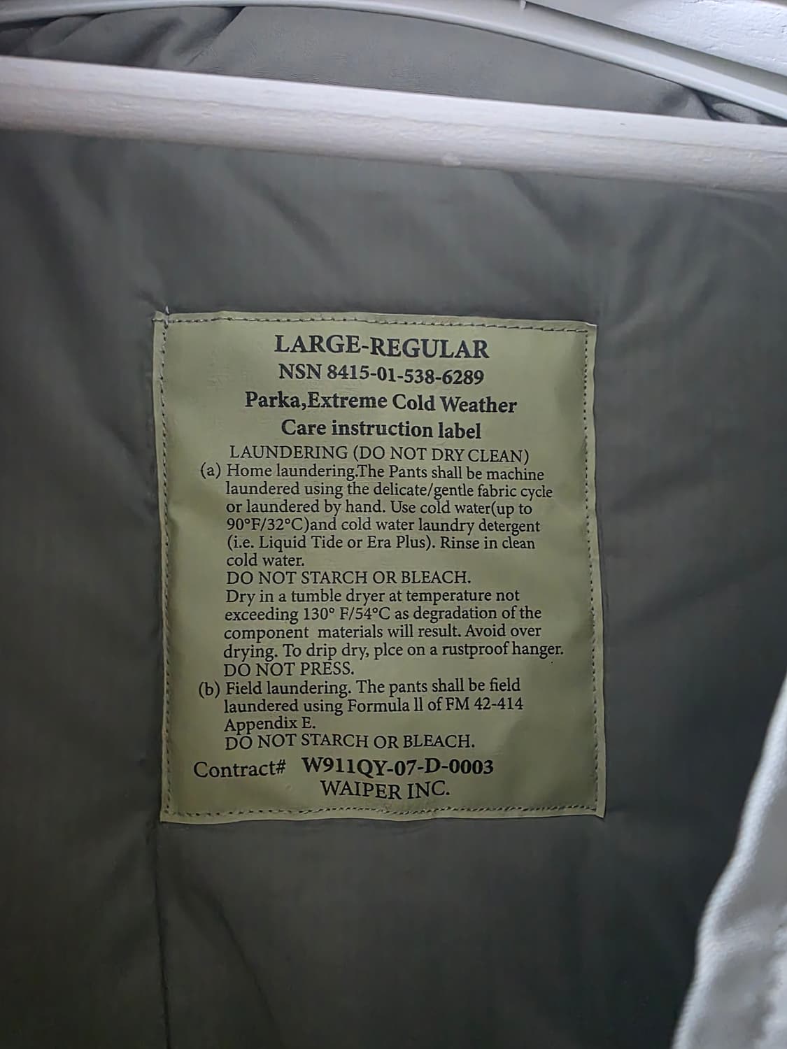 WAIPER ECWCS GEN III LEVEL 7 라지(새상품) 상품이미지6