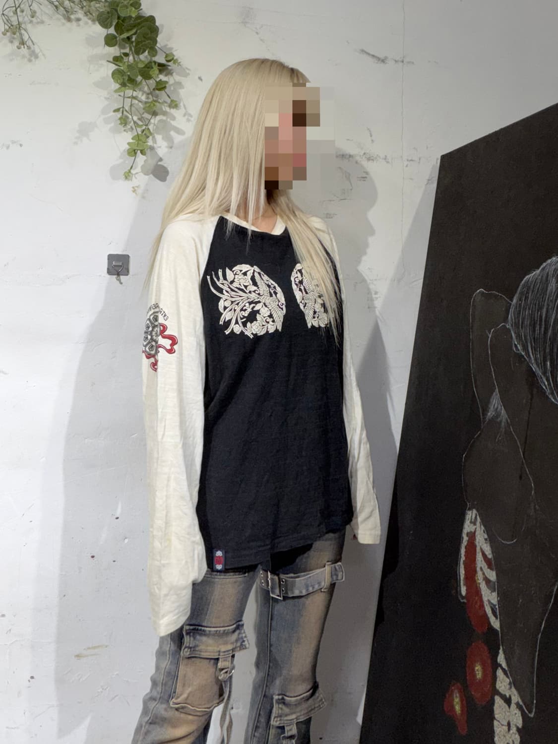 일본빈티지 오리엔탈 프린팅 롱 슬리브 긴팔 티셔츠 M 상품이미지1