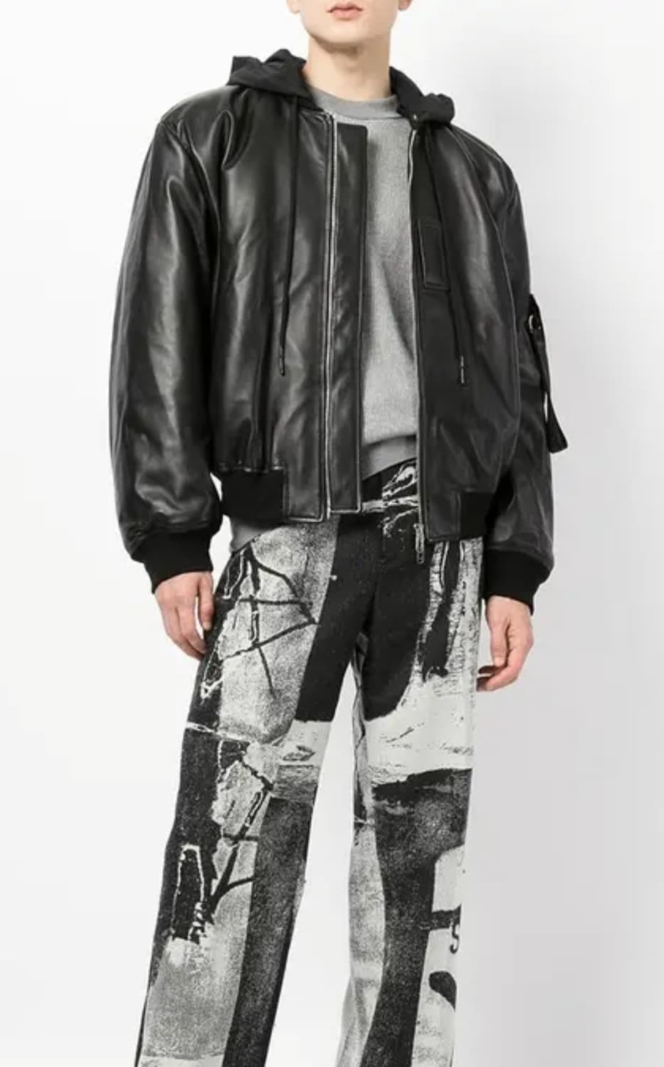 오프화이트 블랙 봄버가죽 후디 자켓 상품이미지3