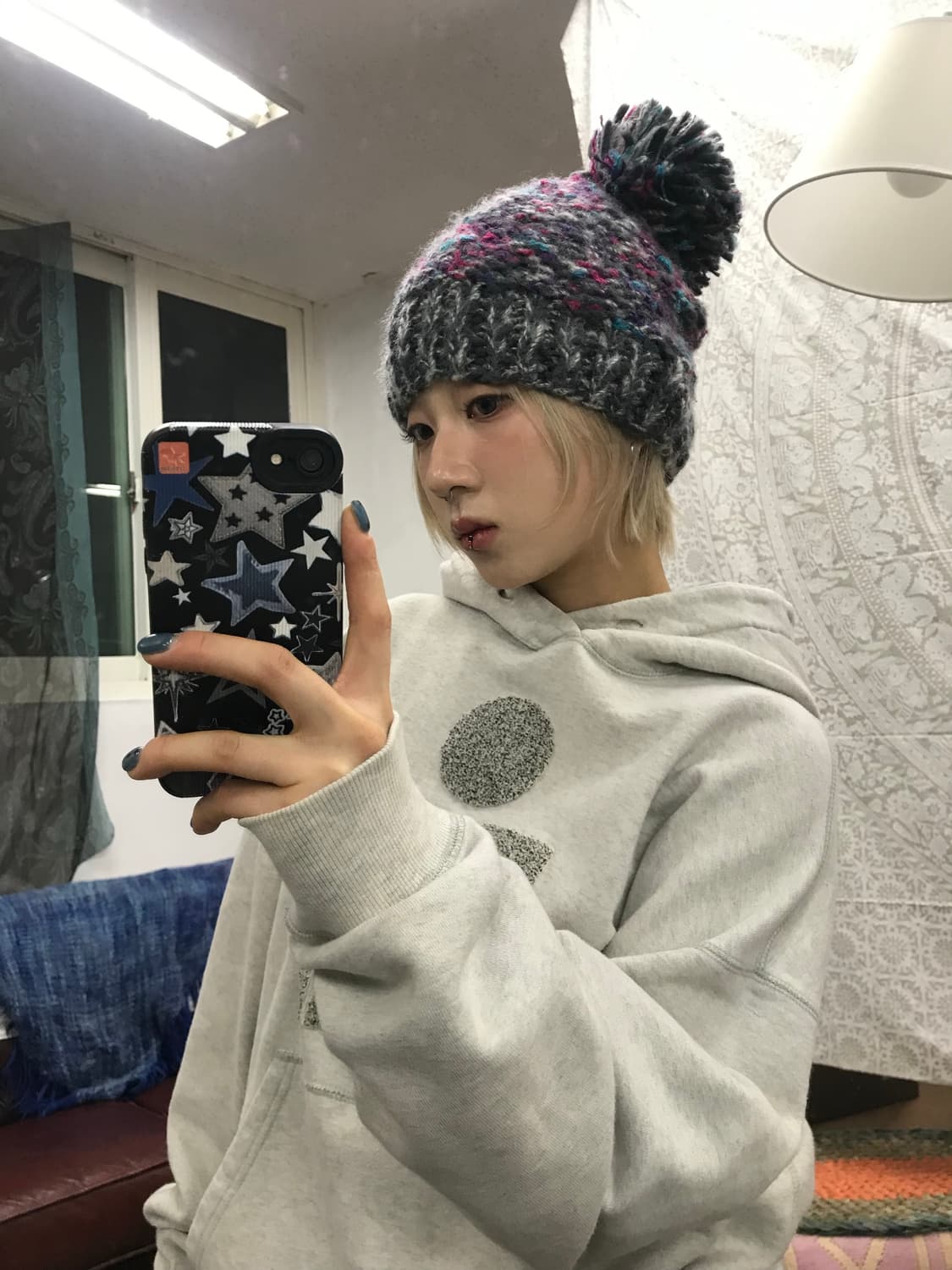 빈티지 멀티컬러 니트 방울모자  상품이미지1