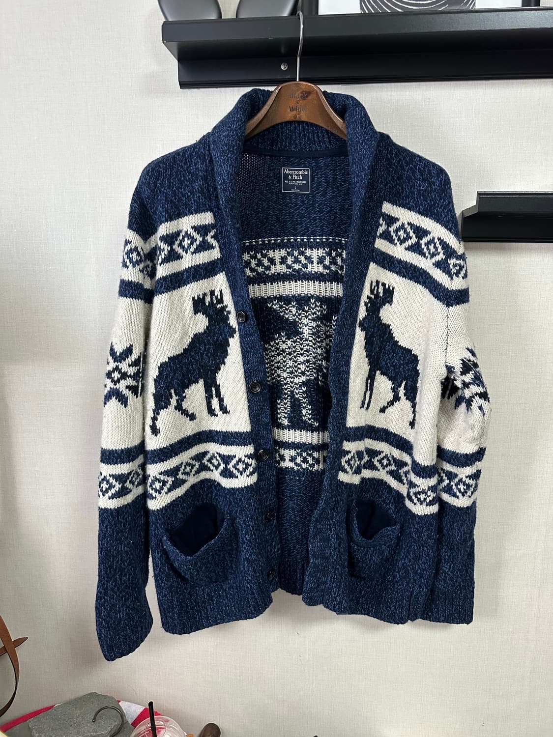 아베크롬비 니트 가디건 네이비 패턴 L/180cm 상품이미지1