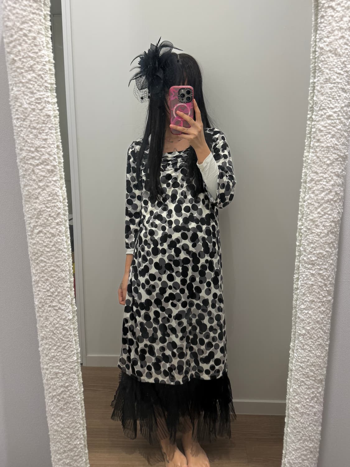 빈티지 7부 도트 원피스 상품이미지1