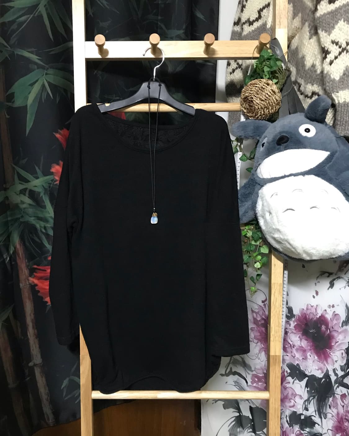 블랙 빈티지 데미지 니트 + 목걸이 set 상품이미지3