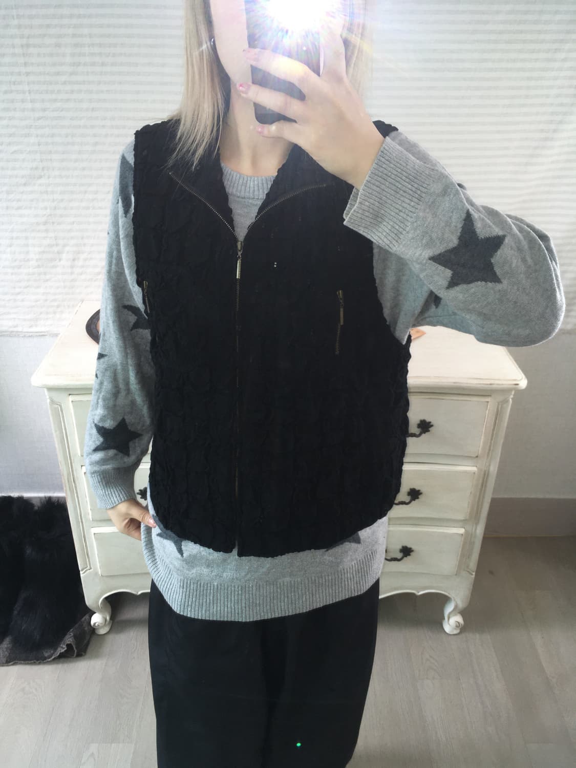 jpn vintage 블랙 플리츠 와플 베스트  상품이미지4