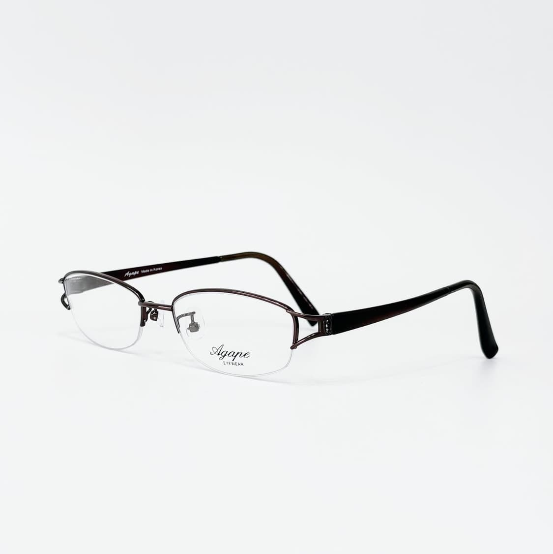 AGANE 브라운 큐빅 반무테 메탈 데드스탁 빈티지안경 상품이미지3