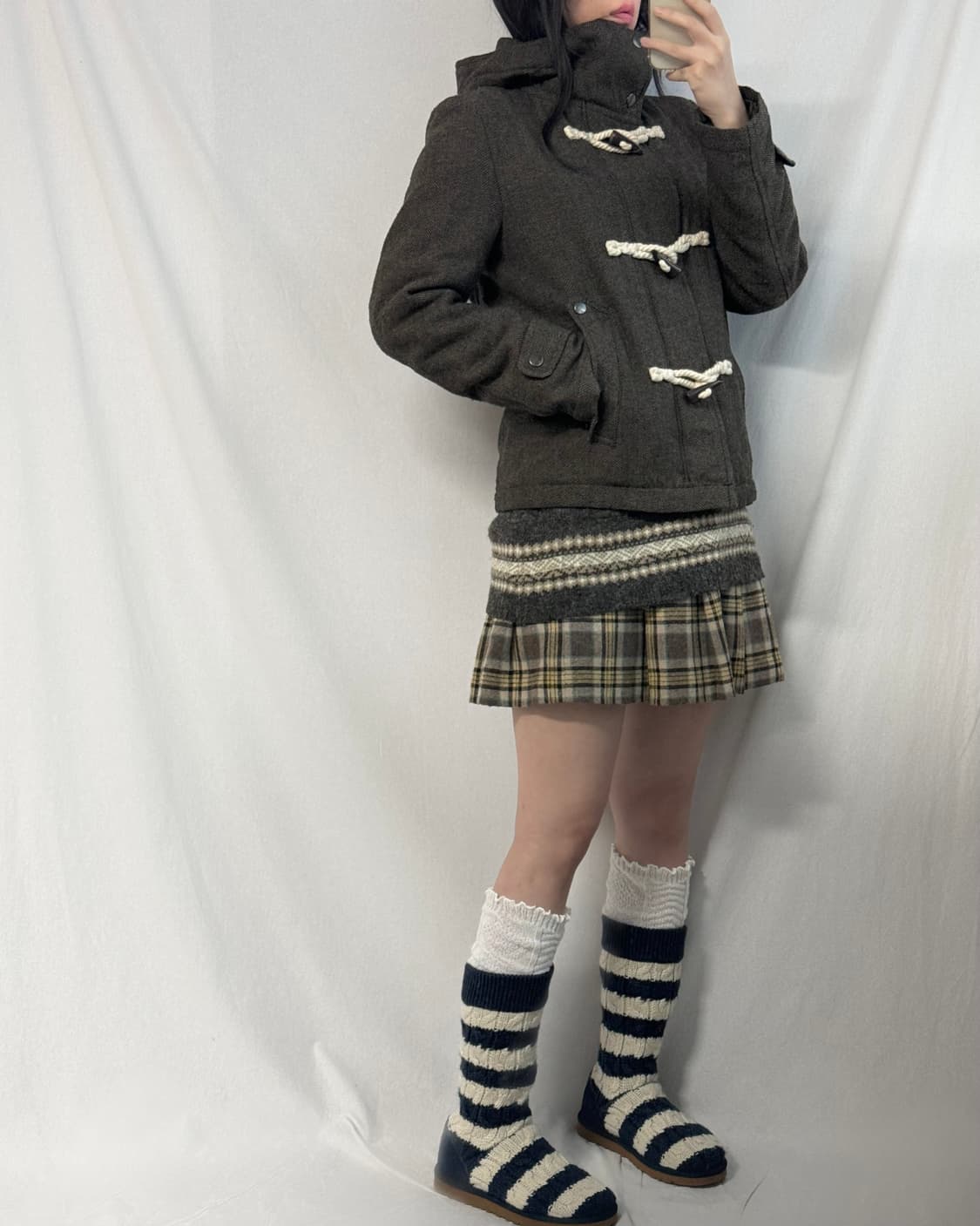 울 블렌디드 하이넥 더플 버튼 후디드 코트 상품이미지8