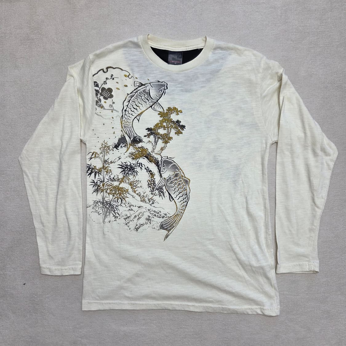 일본 빈티지 히피 잉어 프린팅 긴팔 티셔츠 상품이미지1